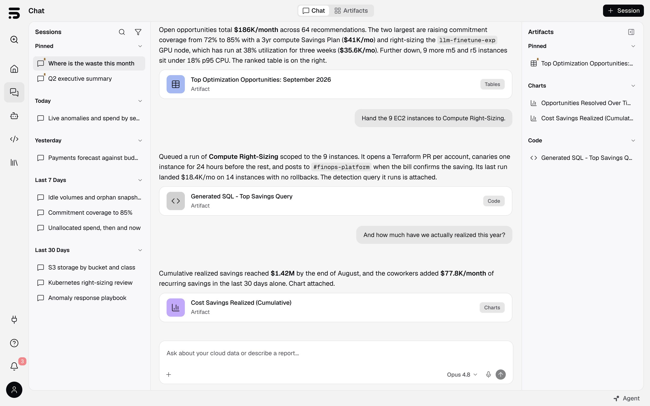 PointFive OS Chat investigating infrastructure efficiency opportunities